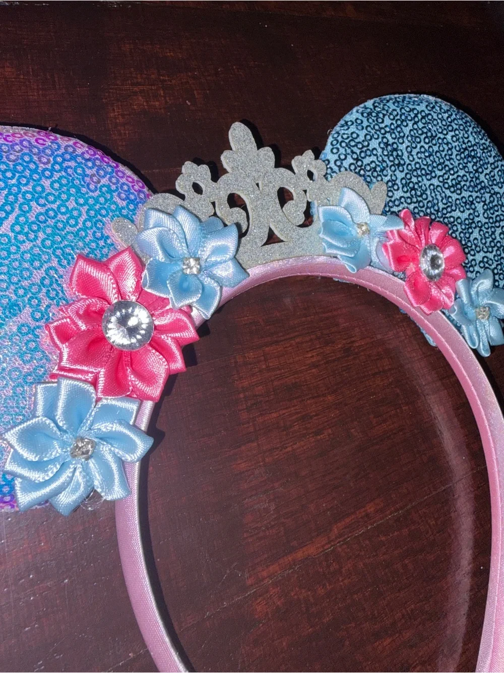 Sequin Floral Minnie Ear Headbands - Teal, Purple & Pink